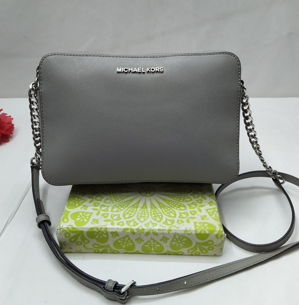 Michael Kors Gray Leather Zipper Closure Crossbody Bag